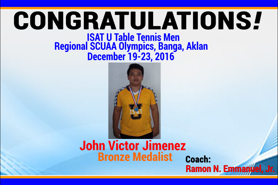ISAT U Table Tennis Men Regional SCUAA Bronze Medalist